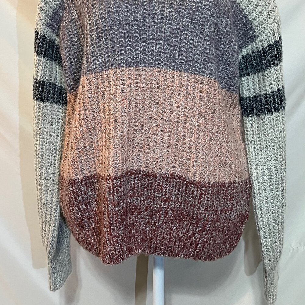 Heartloom Long Sleeve Knit sweater Medium Gray Mauve peach stripe - Picture 5 of 12
